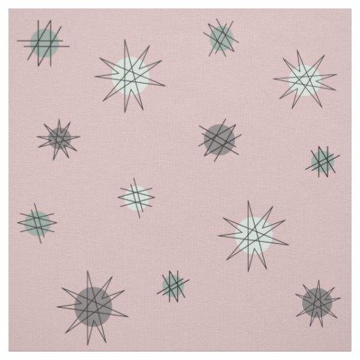 Atomic Age Starburst Planets Rose Pink Fabric