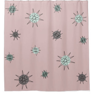Atomic Age Starburst Planets Rose Pink Shower Curtain