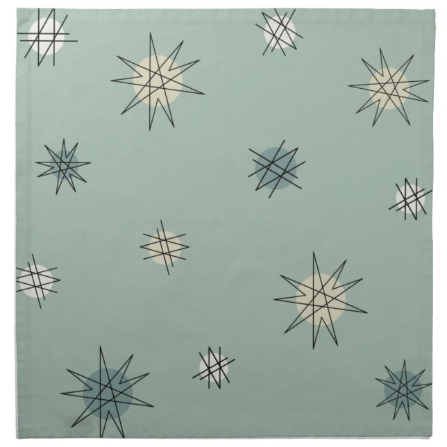 Atomic Age Starburst Planets Sage Green Cloth Napkin (Front)