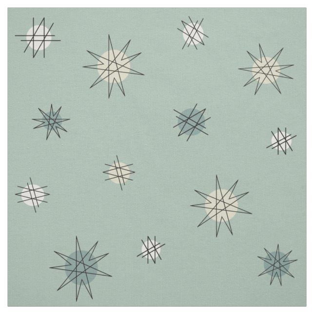 Atomic Age Starburst Planets Sage Green Fabric (Swatch)