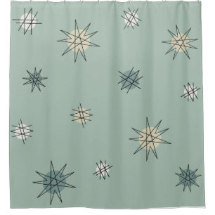 Atomic Age Starburst Planets Sage Green Shower Curtain