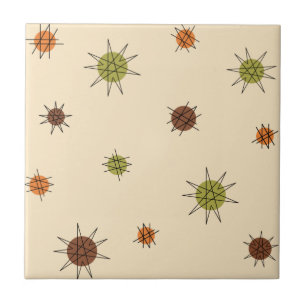 Atomic Age Starburst Planets Tan Brown Ceramic Tile
