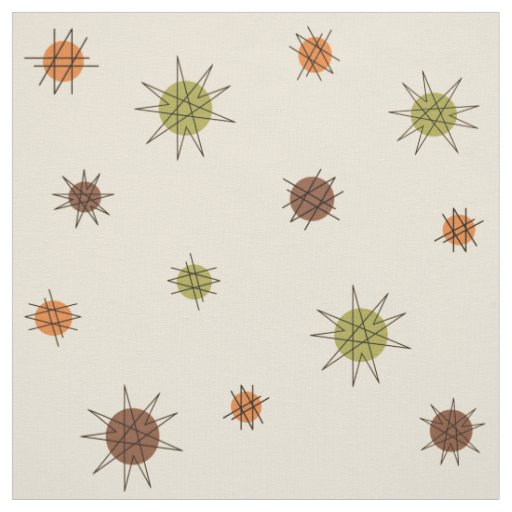 Atomic Age Starburst Planets Tan Brown Fabric