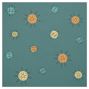 Atomic Age Starburst Planets Teal Fabric