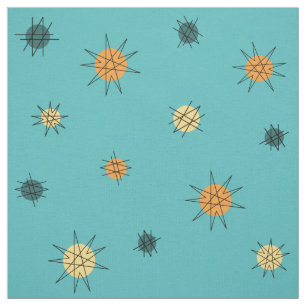 Atomic Age Starburst Planets Turquoise Fabric