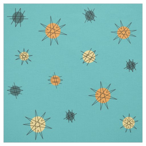 Atomic Age Starburst Planets Turquoise Fabric