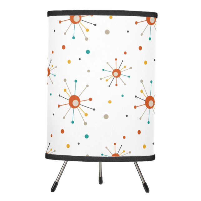 Atomic Age Starburst Polka Dots Mid Mod Pattern Tripod Lamp (Front)