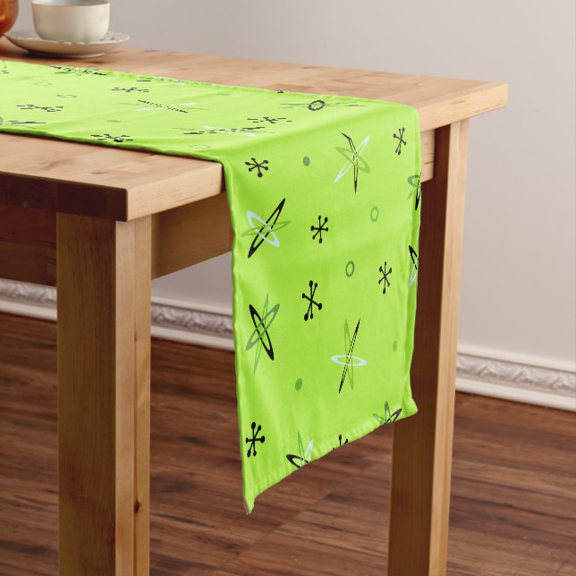 Atomic Age Starbursts Chartreuse Short Table Runner (In Situ)