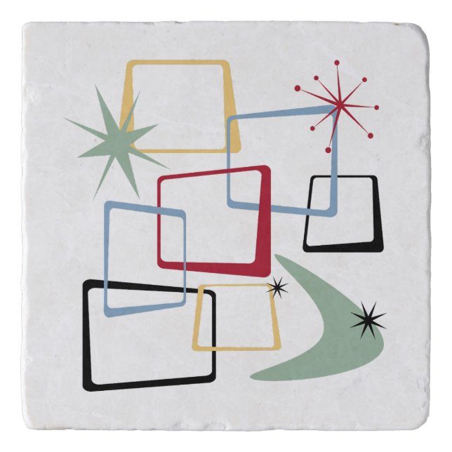 Atomic Age Stars Boomerang Squares Mid-Century Trivet (Front)