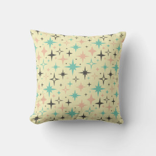 Atomic Age Stars Pink Blue Yellow Brown Midcentury Throw Pillow