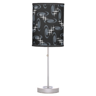 Atomic Age Swirls Stars Pattern Black Gray Table Lamp