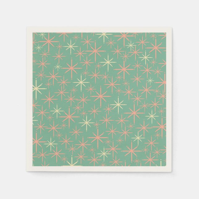 Atomic Age Twinkling Retro Stars Teal Mint Pink Napkins (Front)