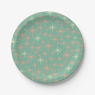 Atomic Age Twinkling Retro Stars Teal Mint Pink Paper Plates