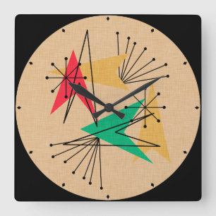 Atomic Arrows and Starbursts Mid Century Modern Square Wall Clock