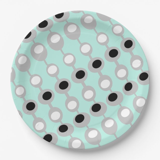 Atomic Baubles Turquoise White Gray Paper Plates (Front)