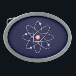 Atomic Belt Buckle<br><div class="desc">Oval belt buckle with an atomic symbol on a dark blue background.</div>