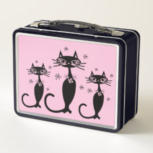 ATOMIC BLACK CAT PINK METAL LUNCHBOXES