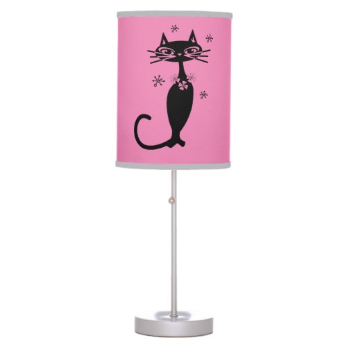 ATOMIC BLACK CAT RETRO PINK TABLE LAMP