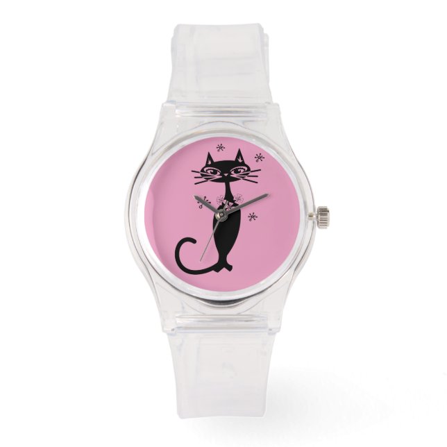 ATOMIC BLACK CAT WOMENS PIMK WRIST WATCH (Front)