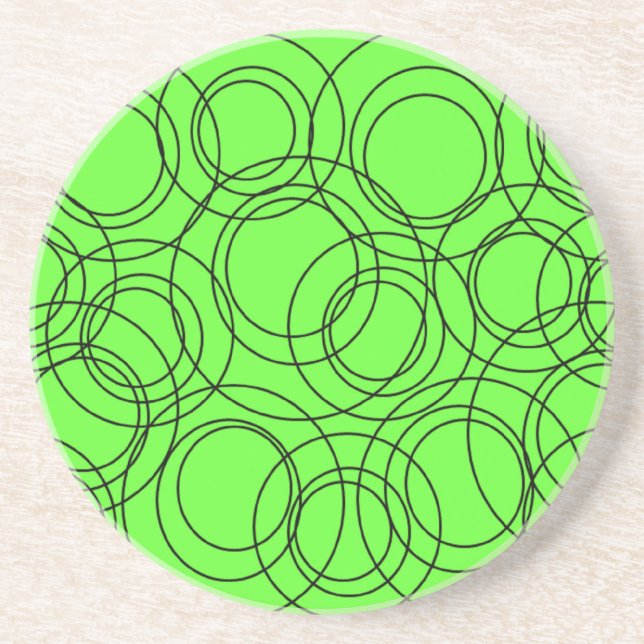 Atomic Black Circles on Lime Drink Coaster (Front)