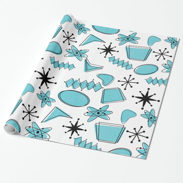 Atomic Blue and Black on White Large Scale Wrapping Paper (Unrolled)