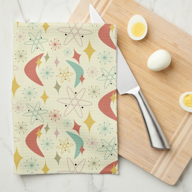 Atomic Boomerang Fireworks Summer Mid Century Kitchen Towel (Quarter Fold)