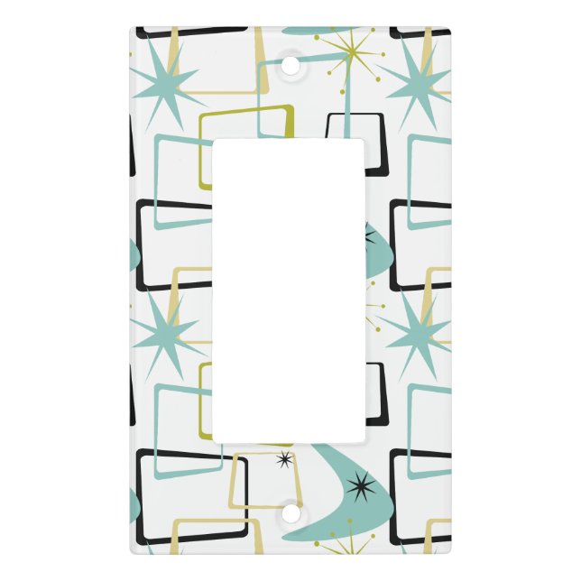 Atomic Boomerang Squares Starburst Mid-century Light Switch Cover (Front)