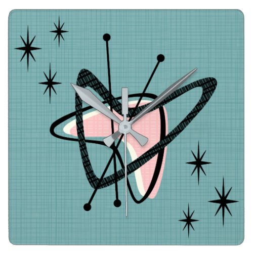 Atomic Boomerangs and Starbursts Square Wall Clock