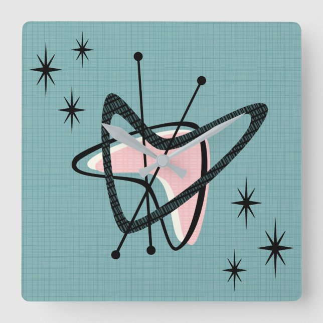 Atomic Boomerangs and Starbursts Square Wall Clock (Front)