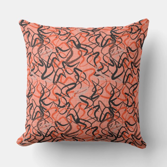 Atomic Boomerangs | Coral, Black & Gray Retro Throw Pillow (Front)