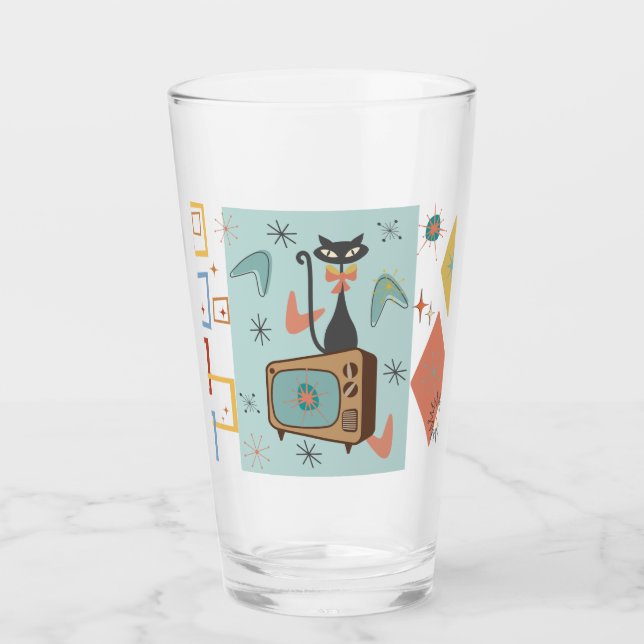 Atomic Cat 16oz Pint Glass Mid-Century Modern  (Front)