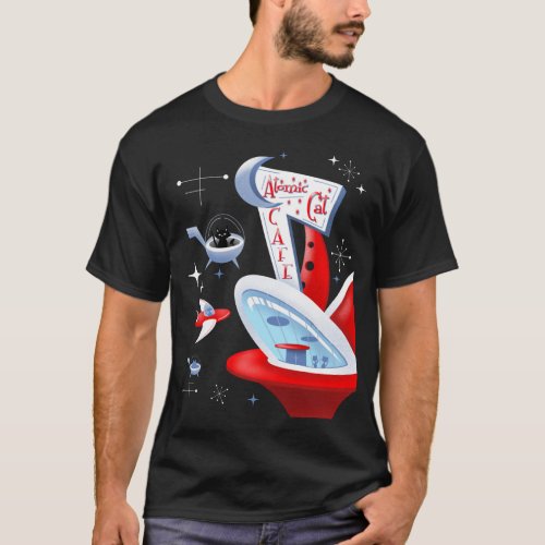 Atomic Cat Cafe Retro Futuristic Kitty Spaceport T_Shirt