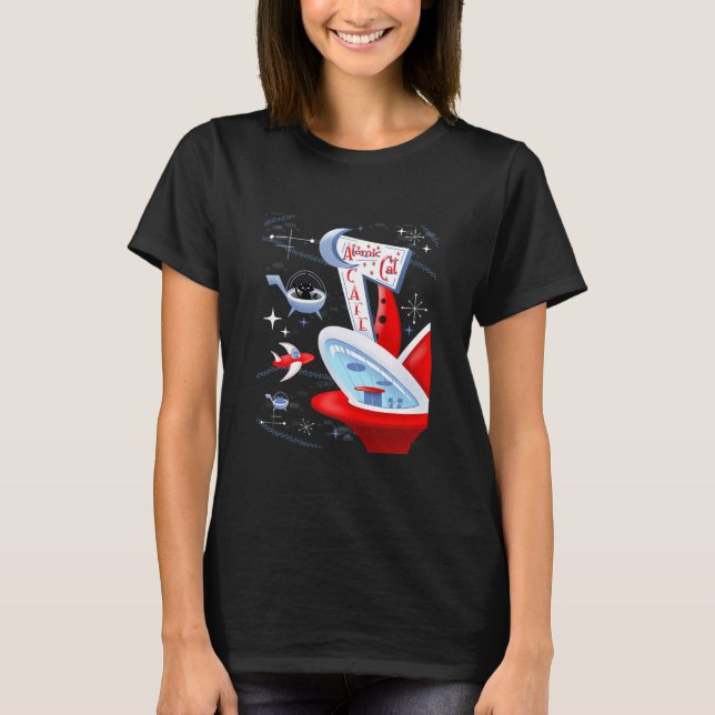 Atomic Cat Cafe Retro Futuristic T-Shirt (Front)