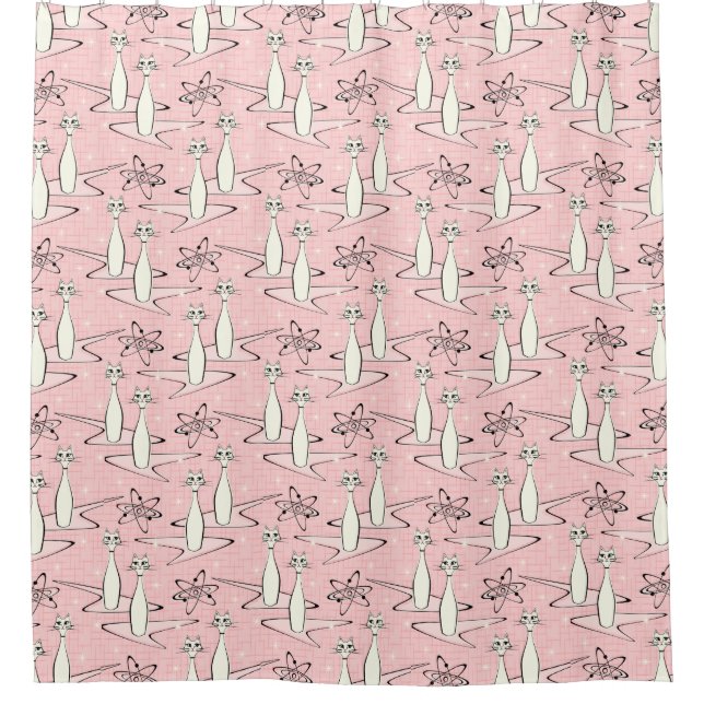 Atomic Cat Field - Pink ©studioxtine Shower Curtain (Front)