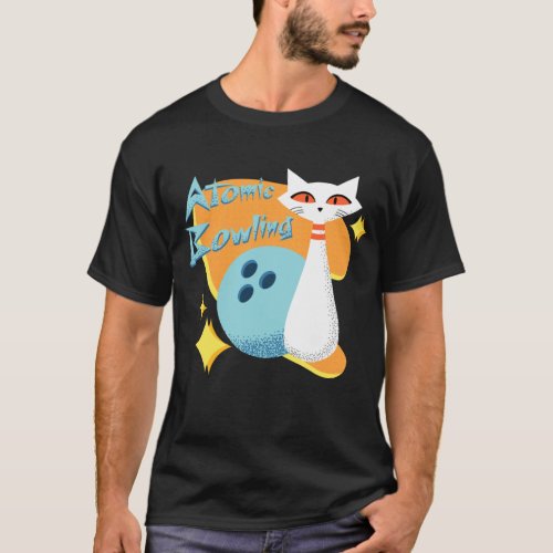 Atomic Cat in Mid_Century Modern Bowling Design T_Shirt