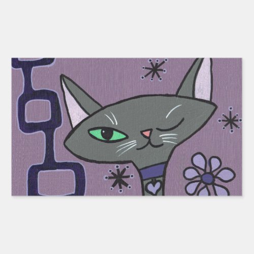 Atomic Cat in Purple Rectangular Sticker