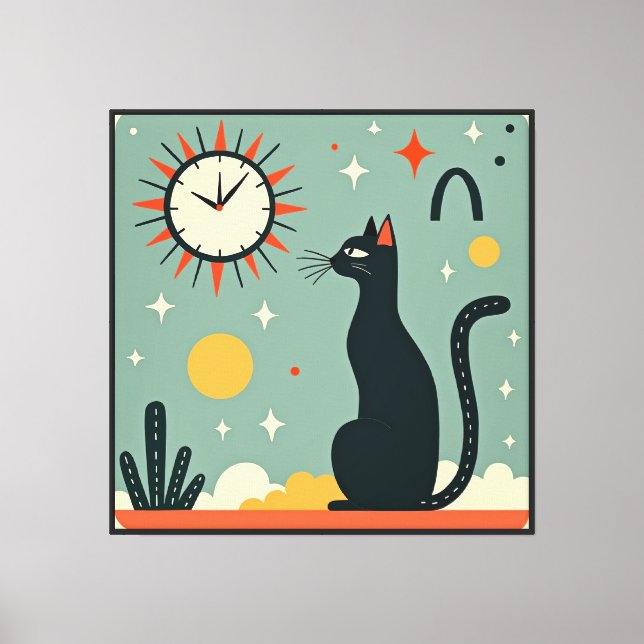 Atomic Cat – Mid-Century Modern Retro Art Canvas Print (Front)