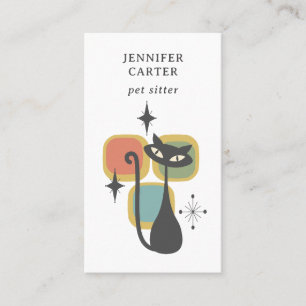 ATOMIC CAT MID CENTURY SQUARES PET SITTER TEAL BUSINESS CARD