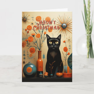 Atomic Cat Retro Sputnik Orange Black Turquoise Card