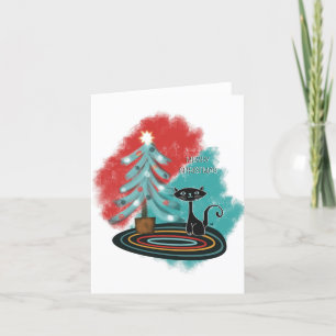 Atomic Cat with Christmas Tree Greeting Card
