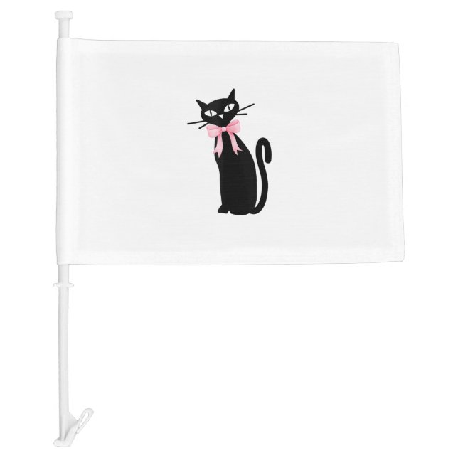 Atomic Cat With Pink Bow Cat Girly Clean Girl Kitt Car Flag (Front)