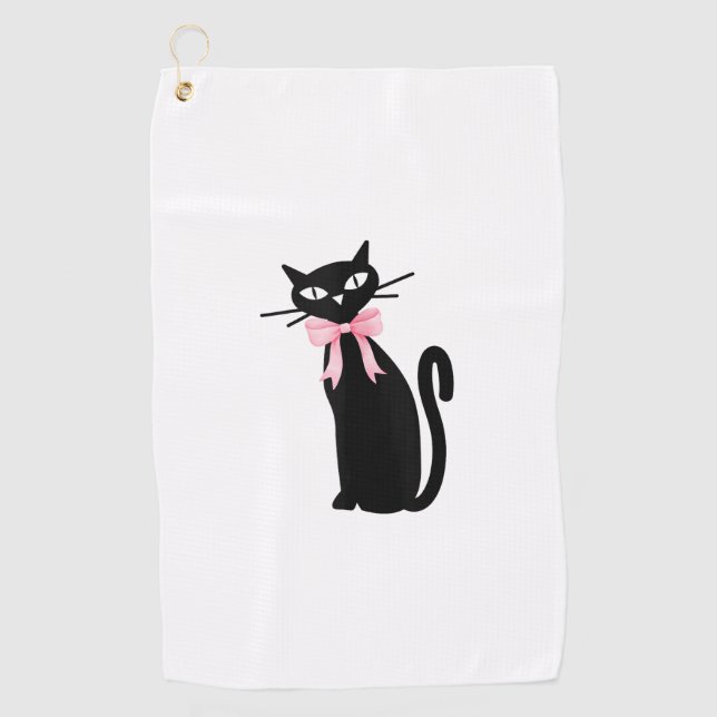 Atomic Cat With Pink Bow Cat Girly Clean Girl Kitt Golf Towel (Front)