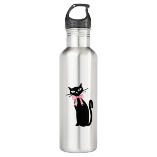 Atomic Cat With Pink Bow Cat Girly Clean Girl Kitt Stainless Steel Water Bottle