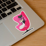 Atomic Cats Black White Sitting In Pink Chair Sticker at Zazzle