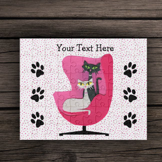 Atomic Cats Diamond Pink Chair Paw Prints Dots Jigsaw Puzzle