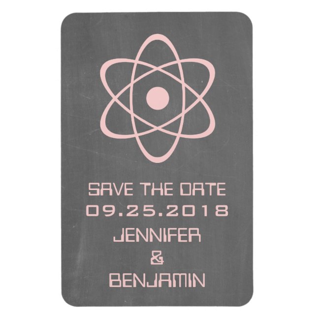 Atomic Chalkboard Save the Date Magnet, Pink Magnet (Vertical)