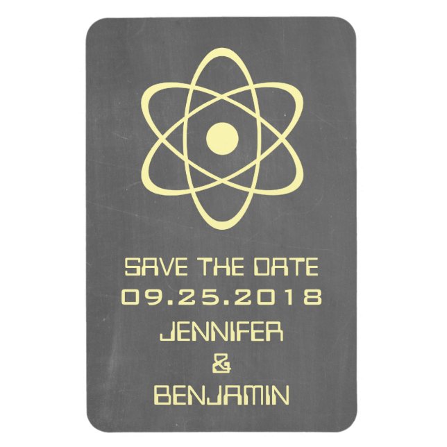 Atomic Chalkboard Save the Date Magnet, Yellow Magnet (Vertical)