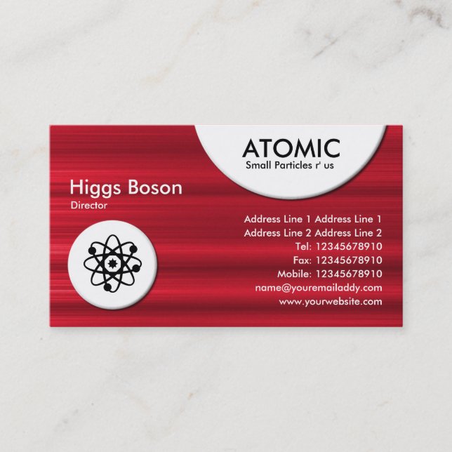 Atomic Circles - Red Brushed Texture Business Card (Front)