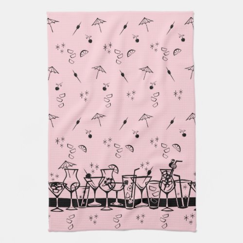 Atomic Cocktails on Pink Kitchen Towel