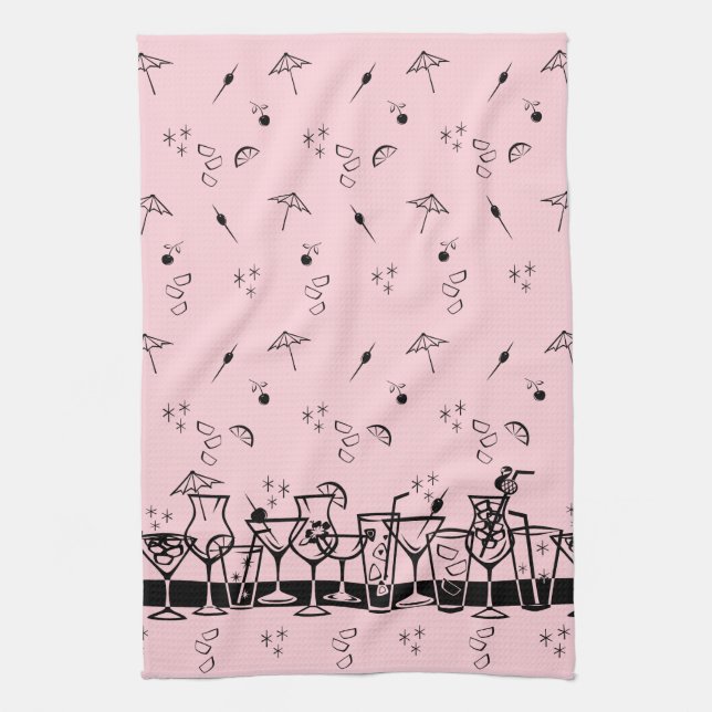 Atomic Cocktails on Pink Kitchen Towel (Vertical)